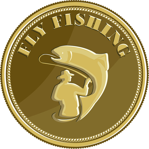 Fly Риболовля Золота Монета Ретро
 - Вектор, зображення
