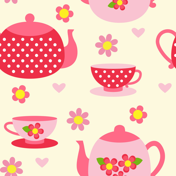 Seamless pattern with tea cups and pots - Vektor, Bild