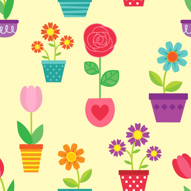 Seamless pattern of flowers in pots - Вектор,изображение