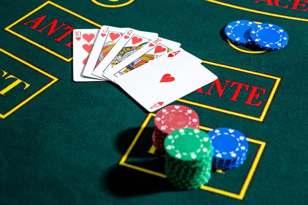 Poker play. Chips and cards - Zdjęcie, obraz