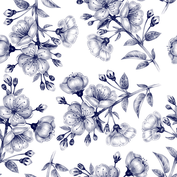 Vector seamless pattern with cherry blossom. - ベクター画像