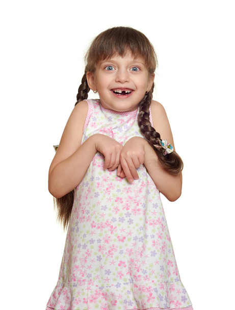 niña niño perdido diente hada casual vestido de blanco
  - Foto, imagen