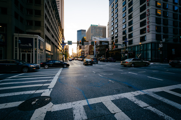 Crosswalks on Lombard Street, in downtown Baltimore, Maryland. - Fotoğraf, Görsel