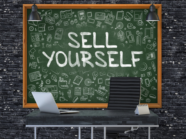 Chalkboard on the Office Wall with Sell Yourself Concept. - Photo, Image
