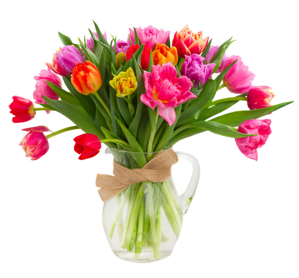 bouquet of  pink, purple and red  tulips - Zdjęcie, obraz