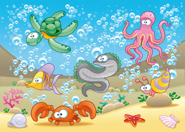 Family of marine animals in the sea. - Vector, Image