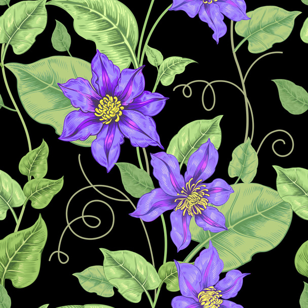 Seamless pattern with flowers clematis. - Διάνυσμα, εικόνα
