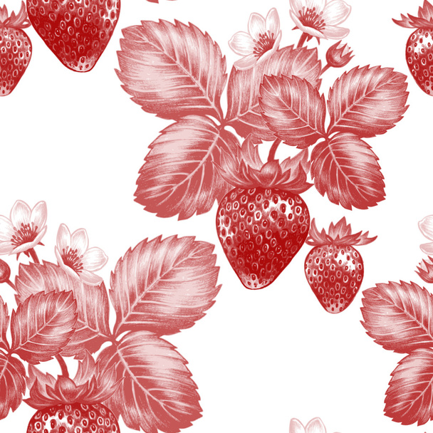 Vector seamless pattern with flowers and strawberries - Vector, afbeelding