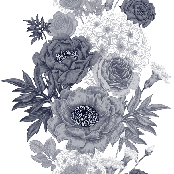 Seamless pattern with flowers roses, peonies, hydrangeas, carnat - Vector, Image