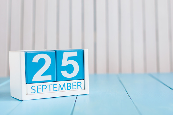 September 25th. Image of september 25 wooden color calendar on white background. Autumn day. Empty space for text. International Deaf Day - Photo, Image