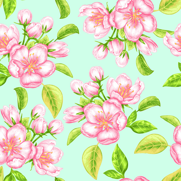 Vector seamless pattern with apple blossom. - Vector, Imagen