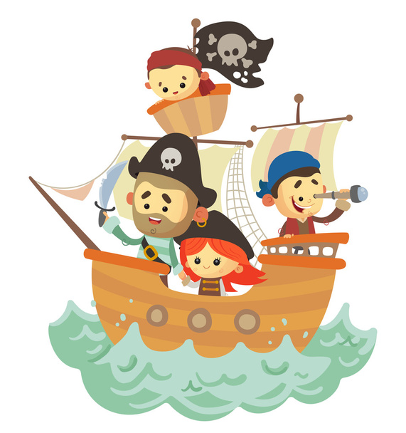 Pirate Ship with pirates  - Vector, Image
