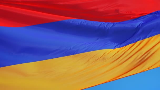 Flaga Armenii w zwolnionym tempie bezproblemowo zapętlony z alfa - Materiał filmowy, wideo