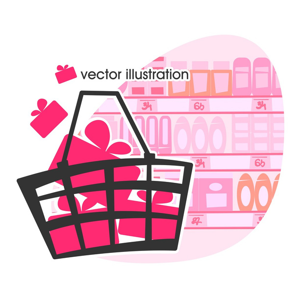 Shopping basket with gifts. Vector illustration - Vector, Imagen