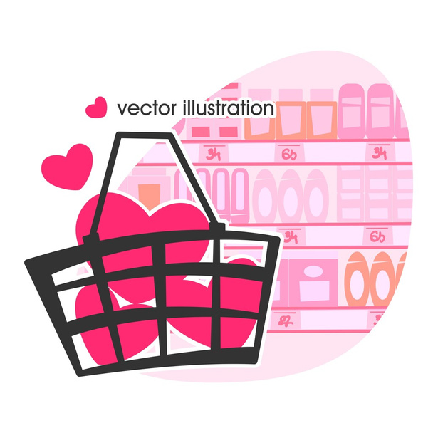 Shopping basket with heart. Vector illustration - Vektör, Görsel