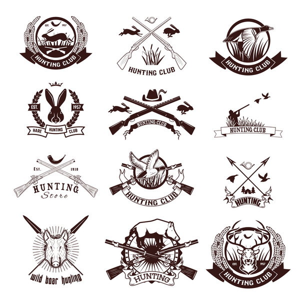 Set of hunting labels, emblems and design elements. - ベクター画像