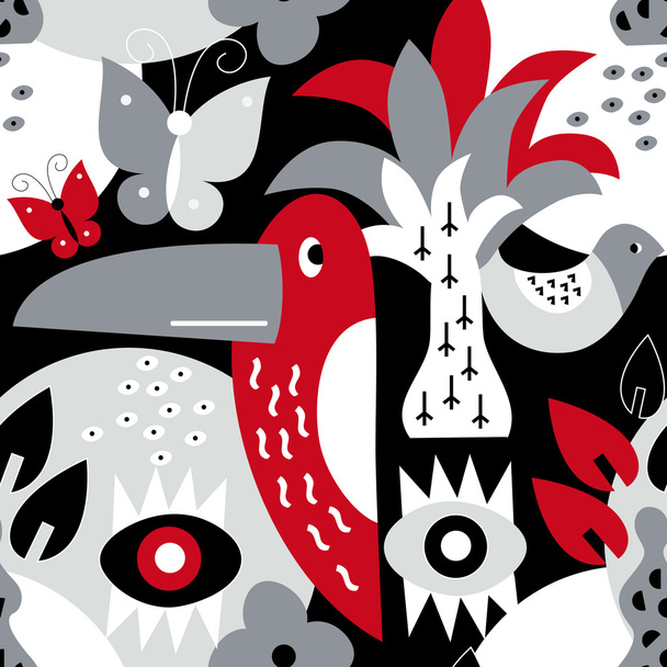 Modern vector pattern with birds and plants. - Vecteur, image