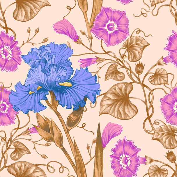 Seamless vector pattern with flowers. - Vektori, kuva