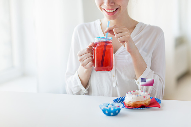 happy woman celebrating american independence day - Фото, изображение