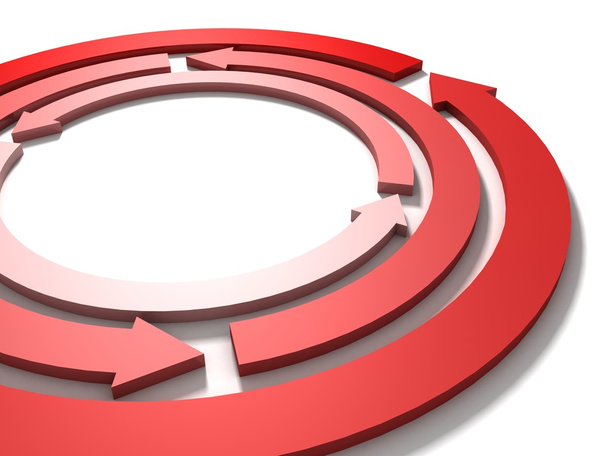 cirkel cyclus rode pijlen team werk concept op witte achtergrond - Foto, afbeelding