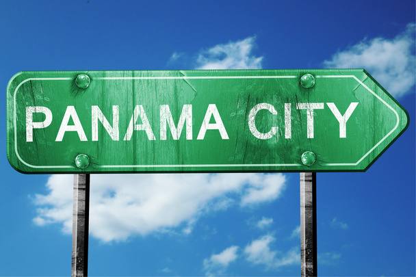 panama city road sign , worn and damaged look - Foto, afbeelding
