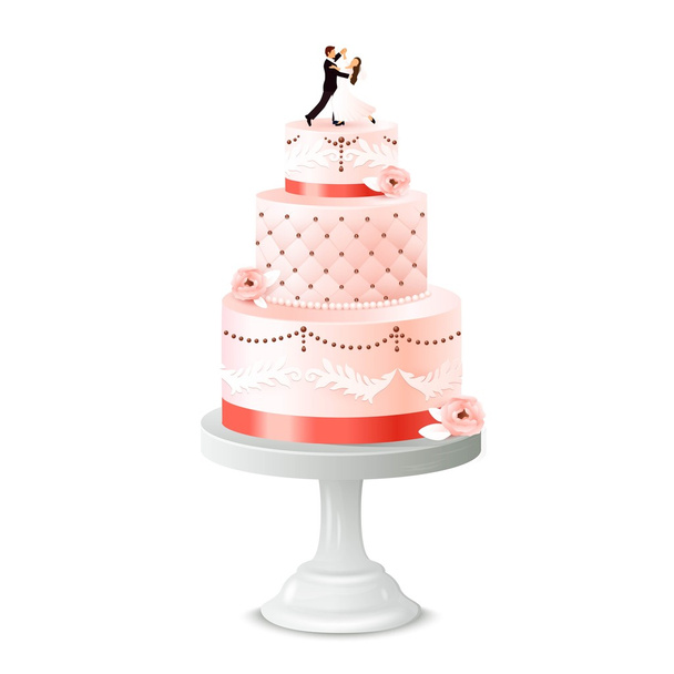 Wedding Cake With Statuette Of Newlywed  - Vector, Image