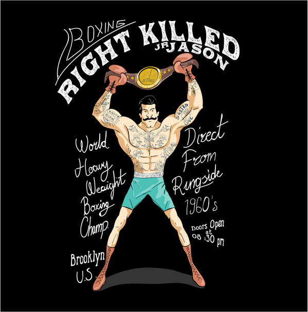 Плакат ретро-боксера
 - Вектор,изображение