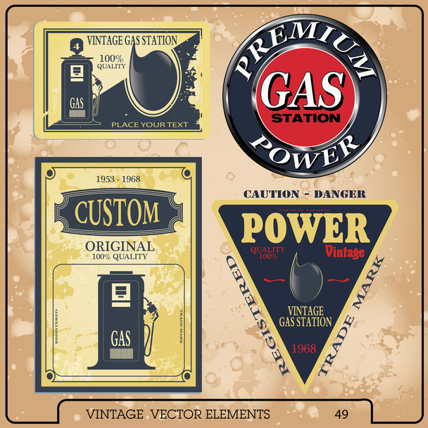 Retro Vintage benzin işaretleri ve etiketleri - Vektör, Görsel