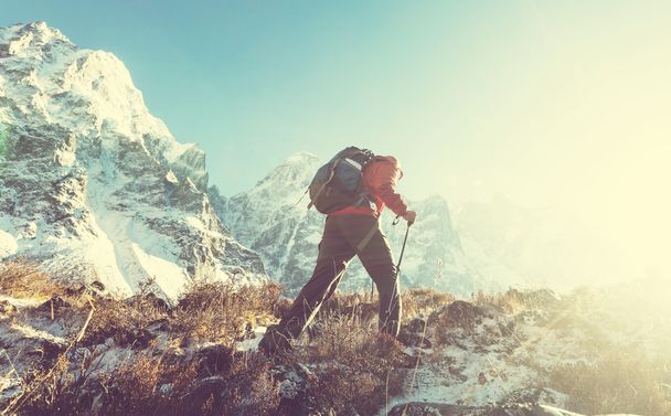 Hiker in Himalaya mountains - Zdjęcie, obraz