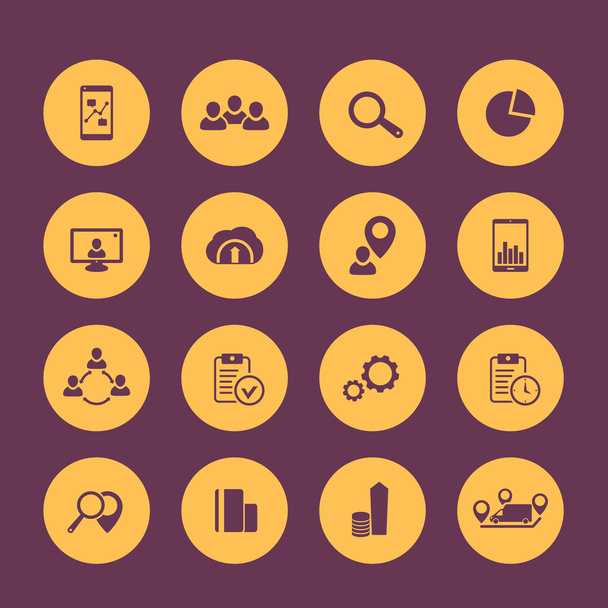 16 business round flat icons, business pictograms, isolated icons set, vector illustration - Вектор, зображення