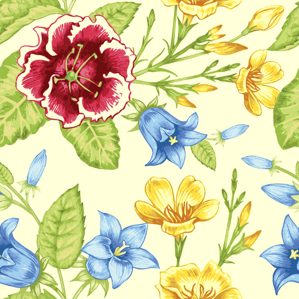 Flower seamless pattern with garden flowers. - Vektori, kuva