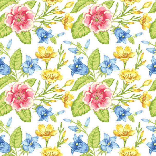Flower seamless pattern with garden flowers. - Vector, Image