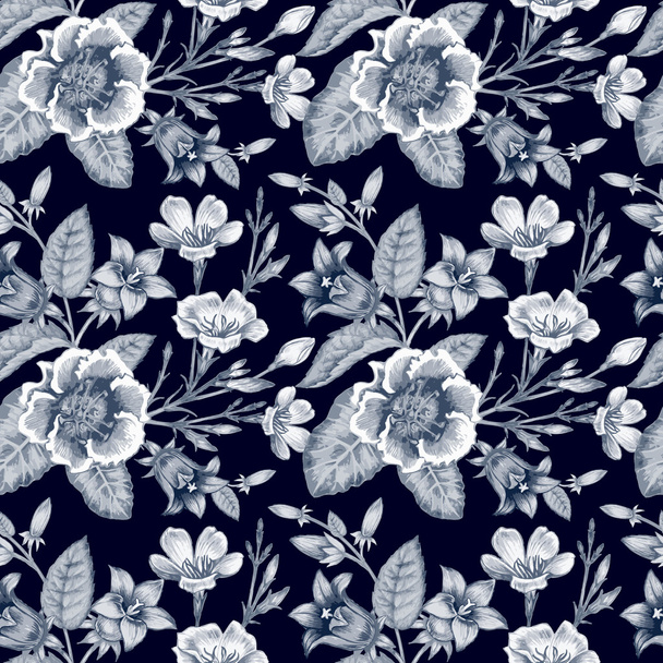 Flower seamless pattern with garden flowers. - Vector, afbeelding