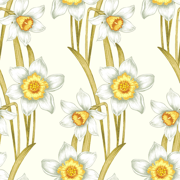 Flower seamless pattern with daffodils. - Вектор,изображение