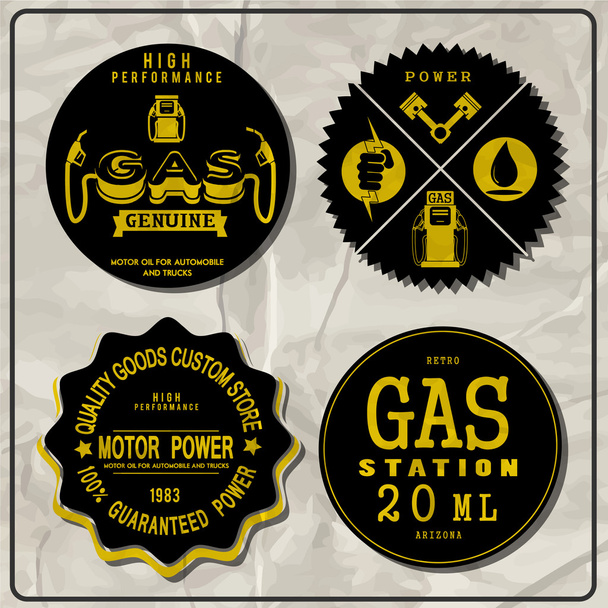 Carteles y etiquetas retro de gasolina vintage
 - Vector, Imagen