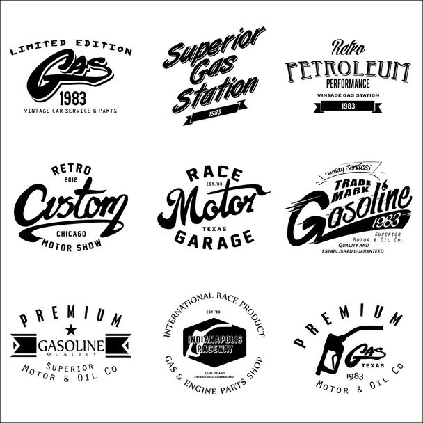Carteles y etiquetas retro de gasolina vintage
 - Vector, Imagen