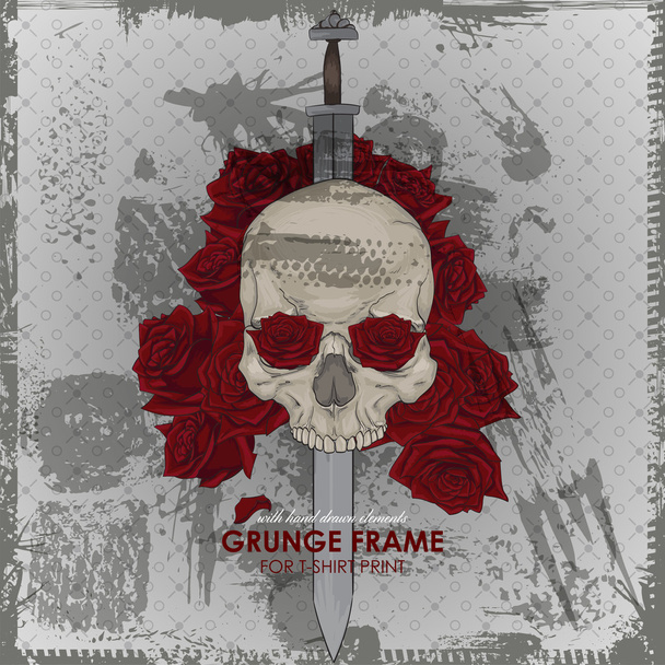 Grunge print met schedel en frame - Vector, afbeelding