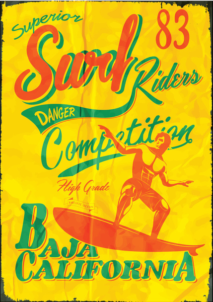 Винтажный плакат для серфинга
 - Вектор,изображение