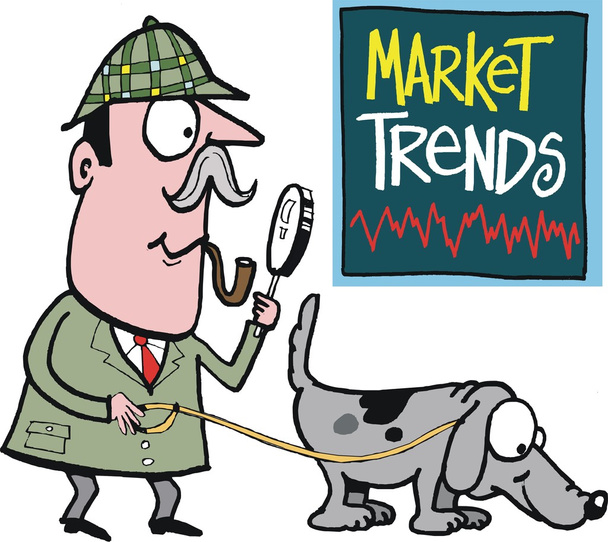 cartoon detective hunting market trends. - Vector, Image