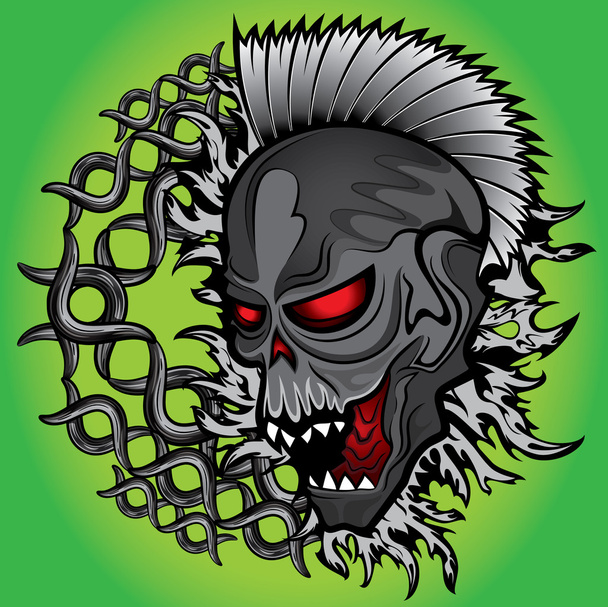 démoni punk emberi koponya fém lánc háttér design vektor illusztráció - Vektor, kép