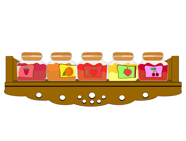 Vektor-Illustration des mit Marmeladengläsern gefüllten Regals - Vektor, Bild