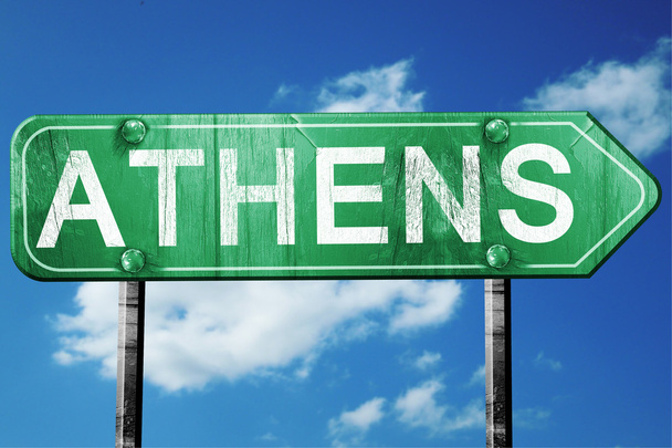 athens road sign , worn and damaged look - Foto, imagen