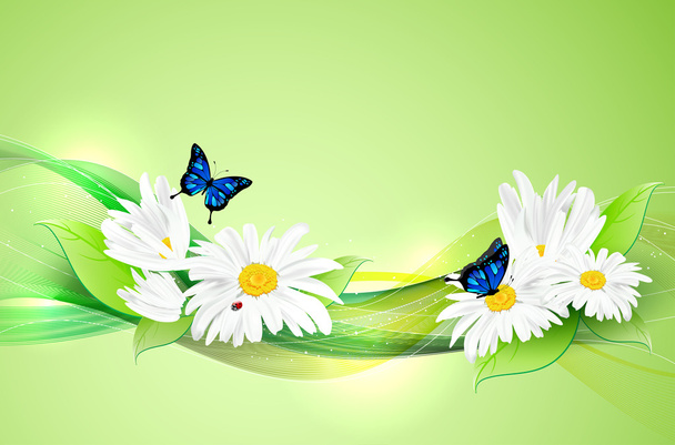 Fond romantique naturel avec des fleurs et des papillons
 - Vecteur, image