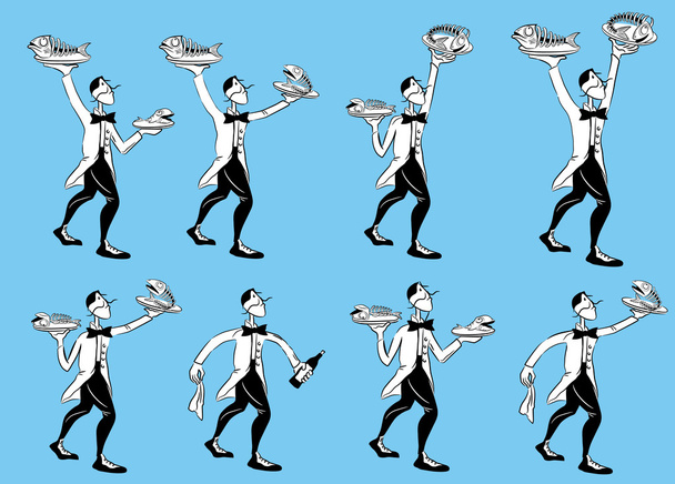 camarero restaurante de dibujos animados que sirve ilustración vectorial
 - Vector, imagen