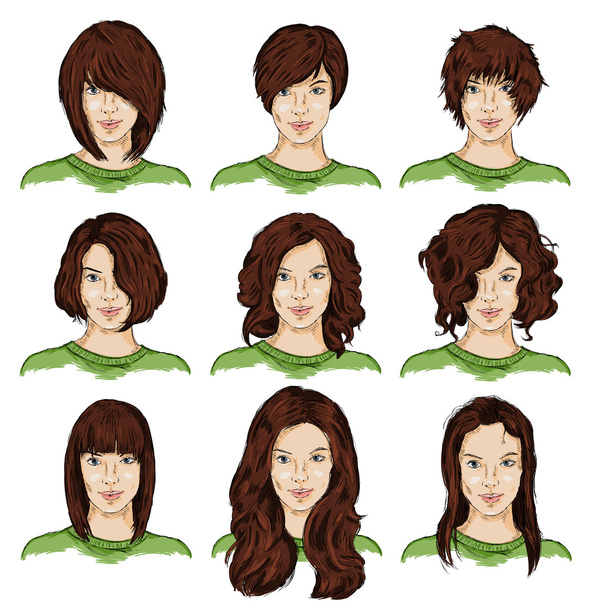 Conjunto de Dibujo de Color Caras Femeninas
 - Vector, imagen