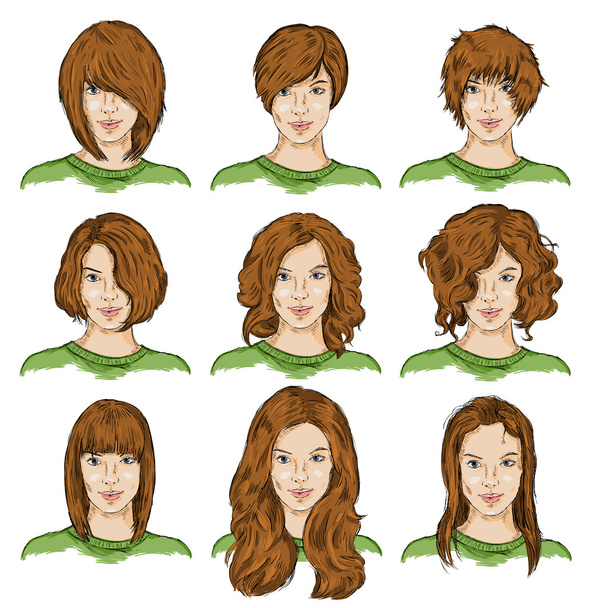 Zestaw kolorów szkic twarze kobiet - Wektor, obraz