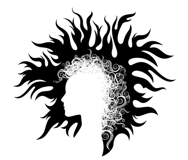 dziewczynka kobieta profil twarzy kręcone włosy ozdobny styl ilustracji wektorowych - Wektor, obraz