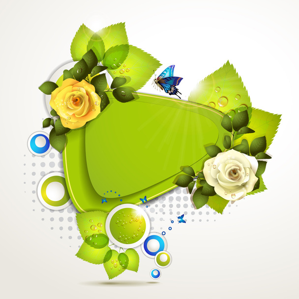 Green banner with roses - Vector, afbeelding