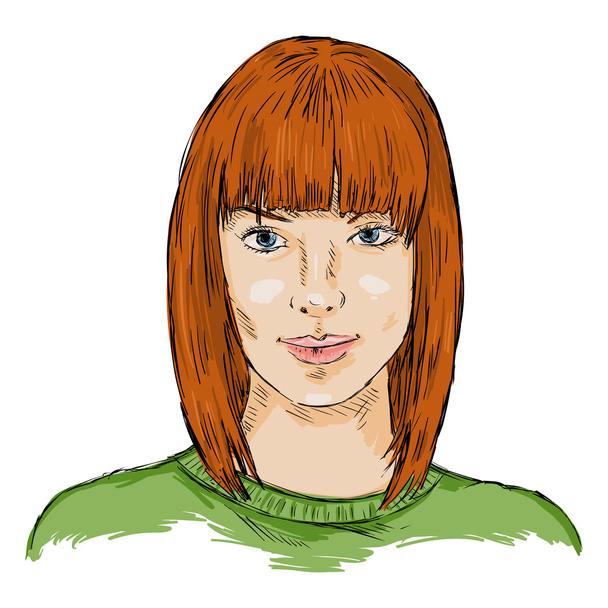 Sketch Female Face. Woman Hairstyle. - Vector, Image