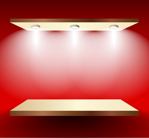 Shelf with lights on red wall - Vector, Image